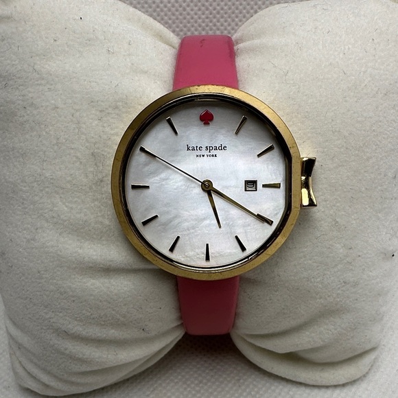 kate spade Accessories - Kate Spade Park Row Watch Gold-tone Case Mother of Pearl Dial Pink Leather Band